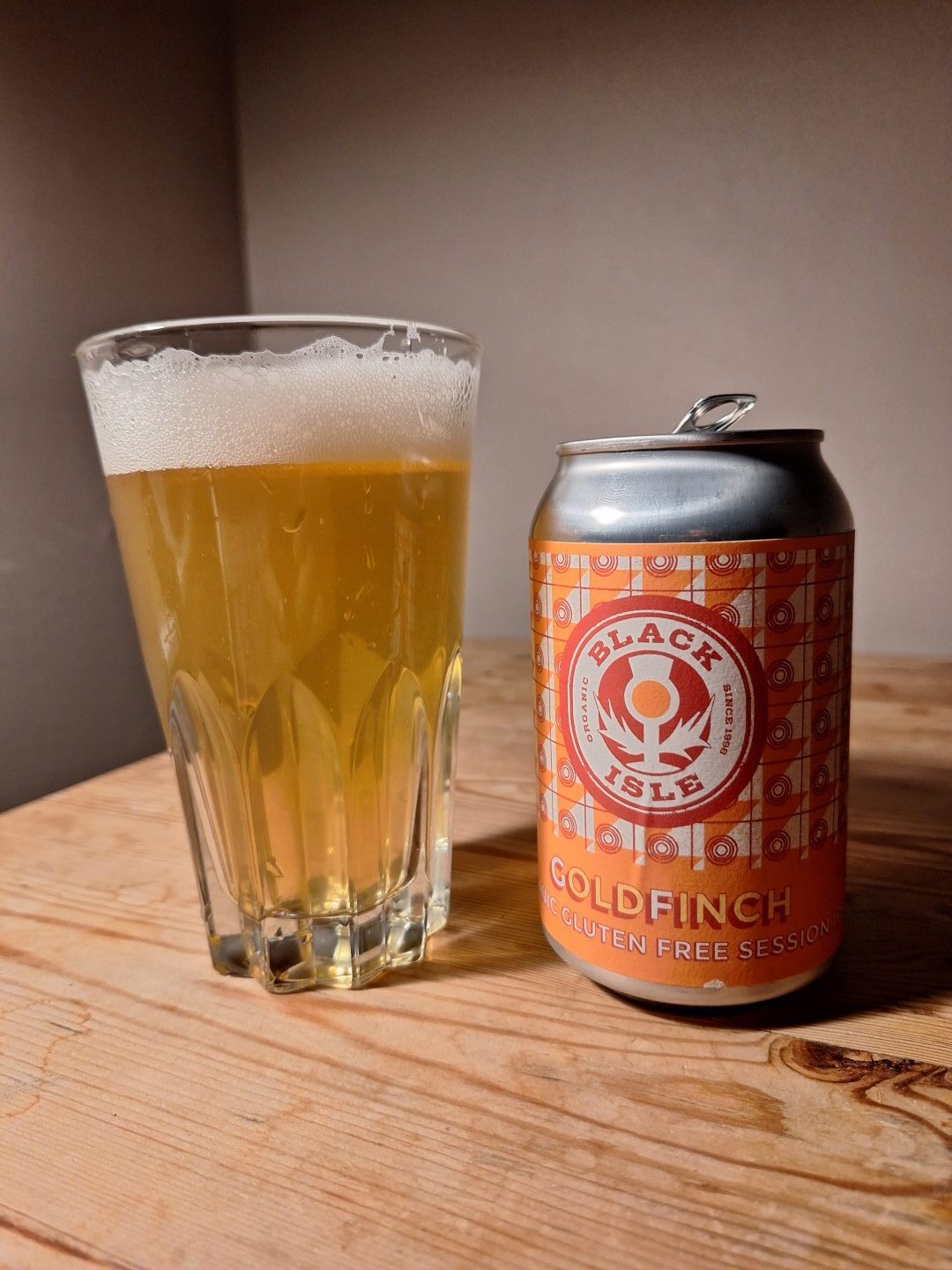 Goldfinch, a gluten free session IPA from Black Isle, poured into a glass. 