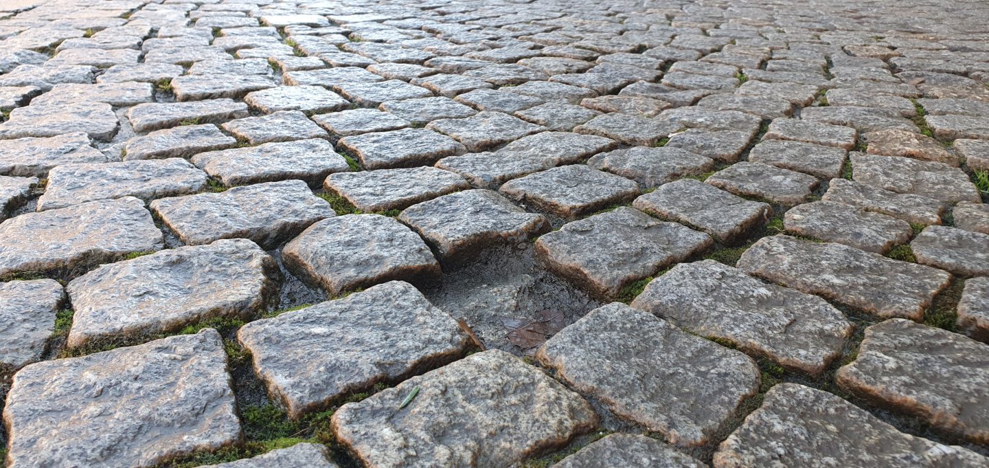 Broken stones on Elgin High Street. 