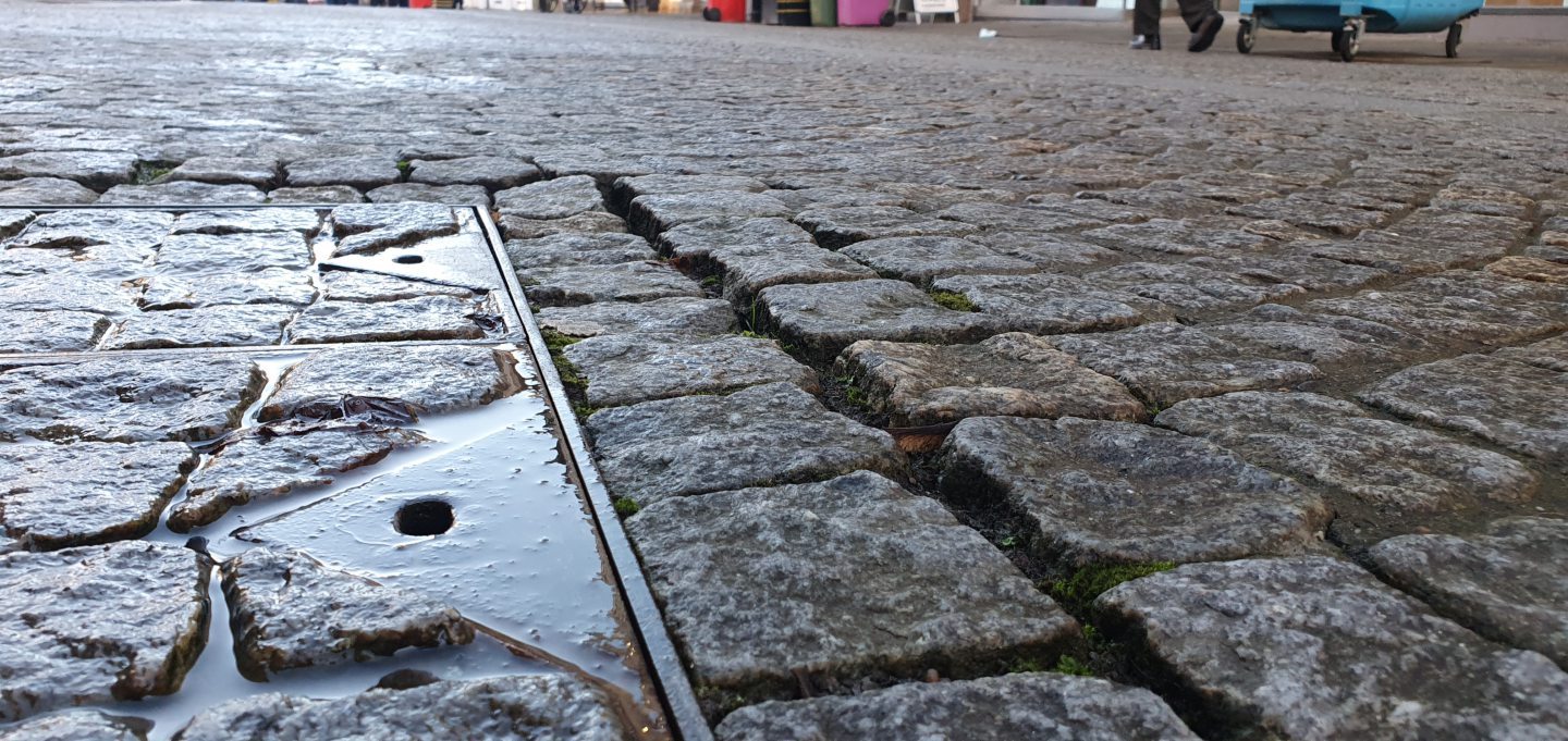 Broken stones on Elgin High Street. 