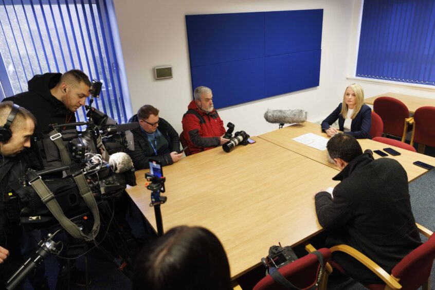 Press gathered for the press conference at Bucksburn Police Station in Aberdeen.