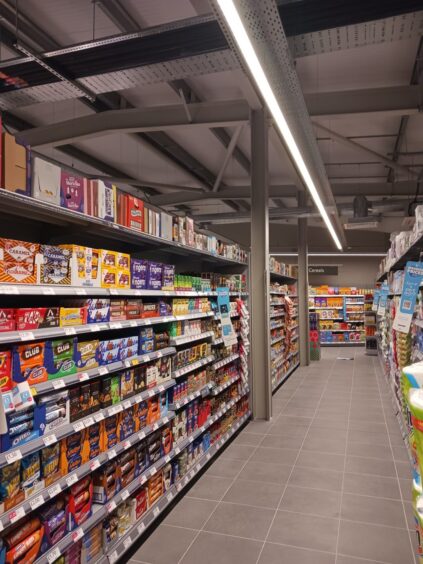 Image shows one of the aisles of Aberdeen's new Co-op