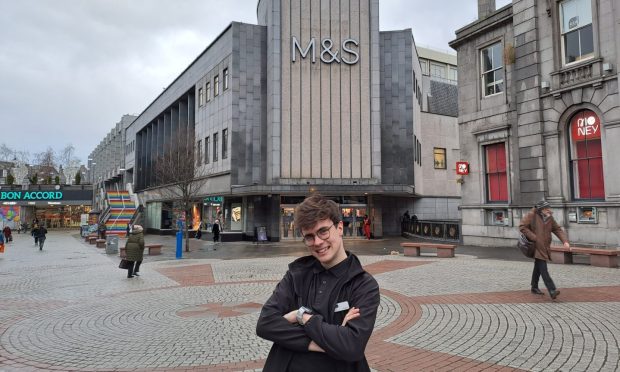 Owen Grant, a food hall assistant at M&S in Aberdeen who took part in the supermarket's 2023 Christmas single, at the M&S shop in Aberdeen.