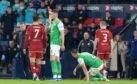 Aberdeen's Jack MacKenzie is shown a red card by referee John Beaton at Hampden in last season's League Cup semi-final against Hibs. Image: SNS.