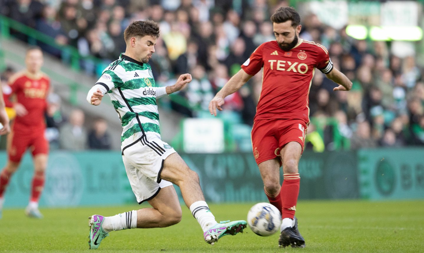 Celtic's Matt O'Riley and Aberdeen's Graeme Shinnie in action during the 6-0 defeat. 