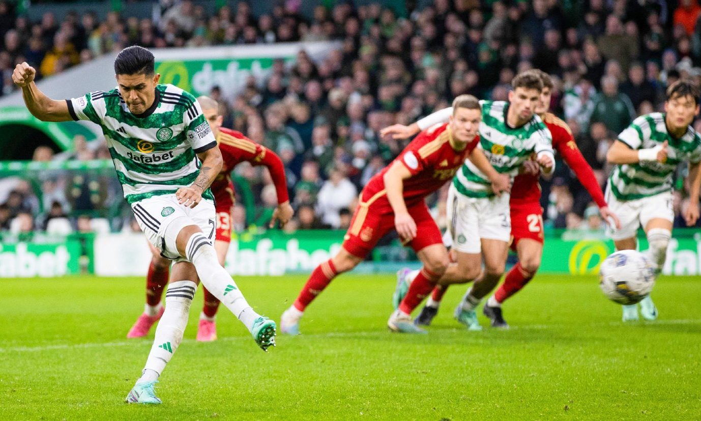 Celtic's Luis Palma scores from the penalty spot against Aberdeen