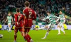 Celtic's David Turnbull scores to make it 4-0 against Aberdeen at Parkhead. Image: SNS.