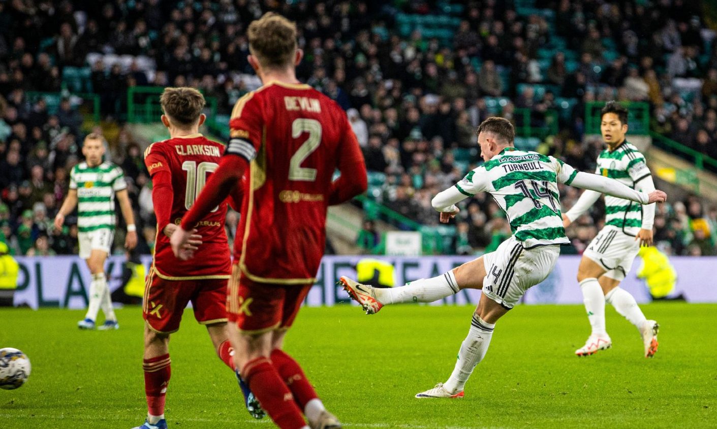 Celtic's David Turnbull scoring a goal against Aberdeen