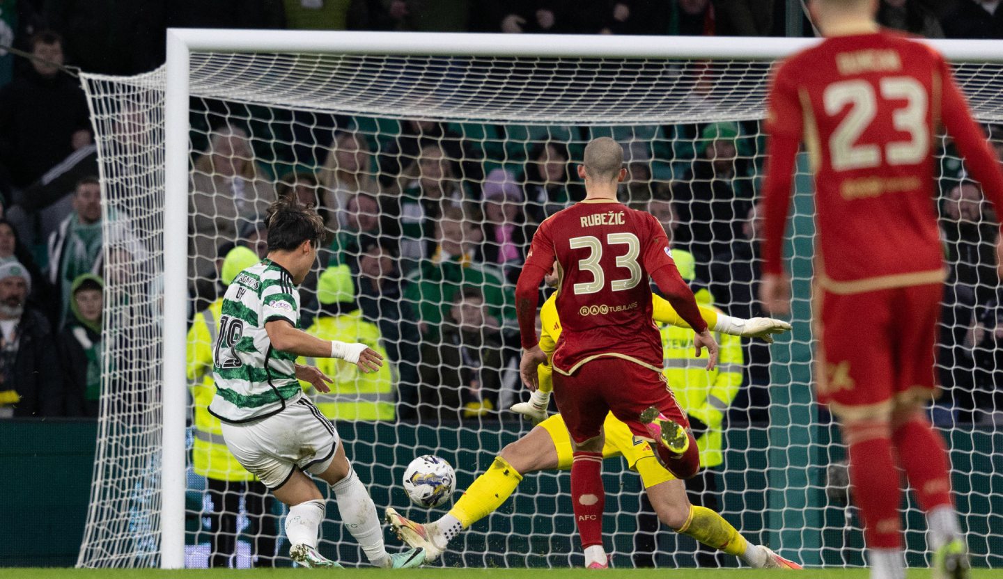 Celtic's Oh Hyeon-gyu scores to make it 6-0 against Aberdeen. 