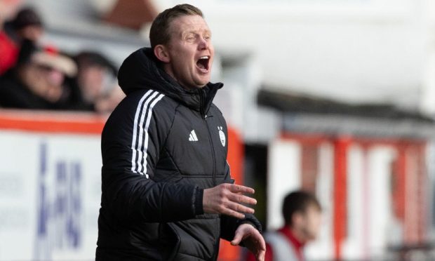 Aberdeen manager Barry Robson during a Premiership match against Rangers at Pittodrie.