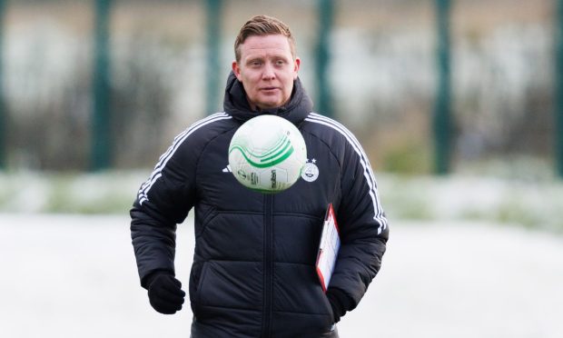 Manager Barry Robson during an Aberdeen training session at Cormack Park. Image: SNS