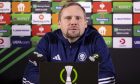 HJK Helsinki manager Toni Korkeakunnas during a press conference at the Bolt Arena ahead of the game with Aberdeen. Image: SNS