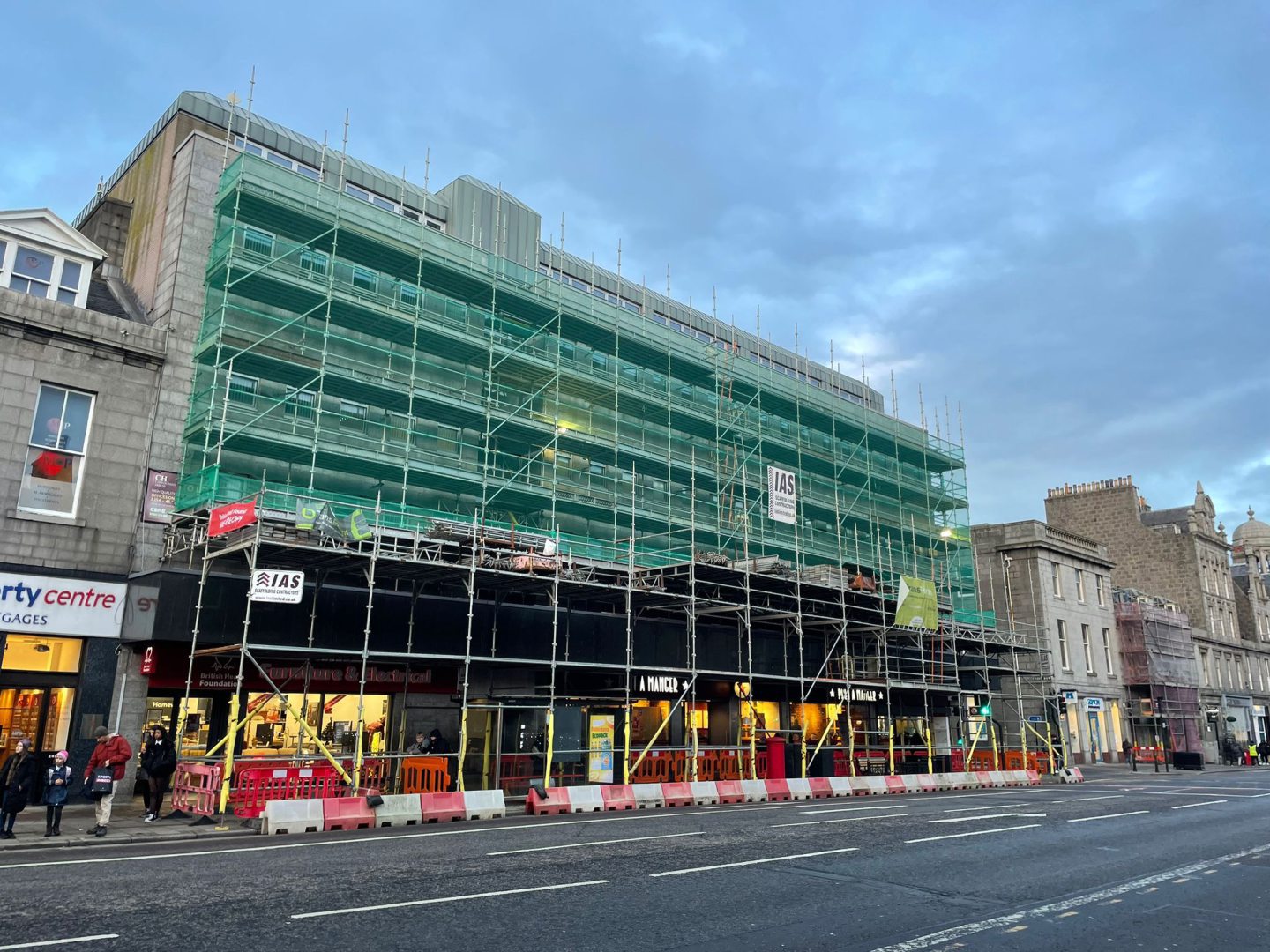 Caledonian House Aberdeen covered with scaffolding