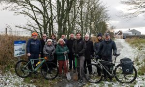 Local councillors, officers, and representatives from Nestrans and Sustrans met at Newmachar now work is under way to improve the Formartine and Buchan Way. Image: Aberdeenshire Council.