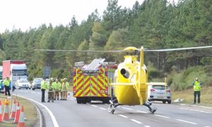 Emergency services attended the scene of the crash on the A9 near Carrbridge. Image: DC Thomson