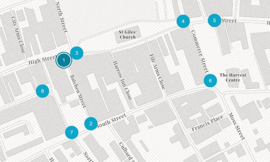 Map of where traffic bollards could go in Elgin town centre.