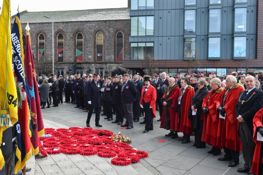 A number of poppy wreaths were laid at the War Memorial in Aberdeen.