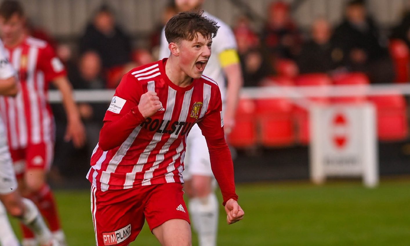 Formartine's Dylan Lobban, on loan from Aberdeen, celebrating on the pitch