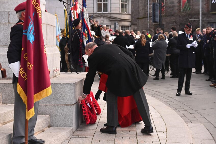 Wreath-laying at Aberdeen War Memorial on Remembrance Sunday.