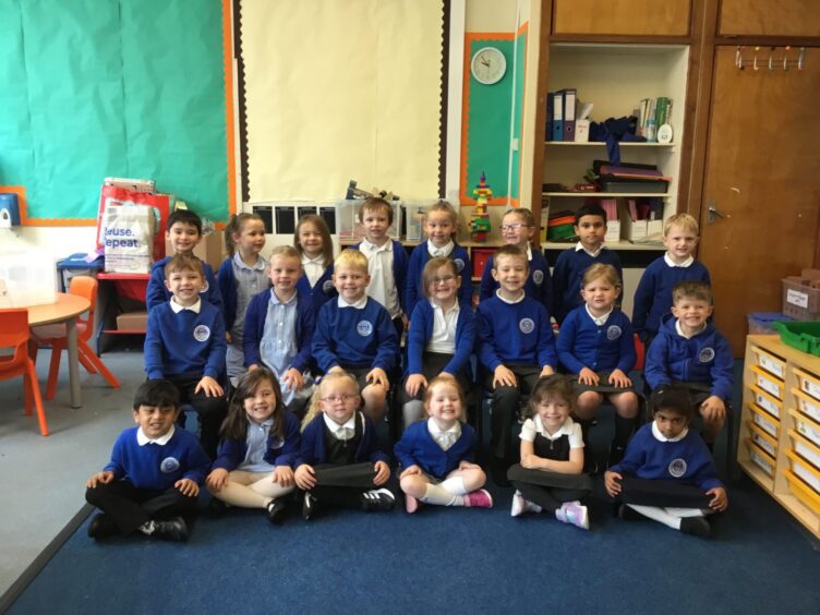 Aberdeenshire school, Ellon Primary School's first class of 2023 in their classroom.