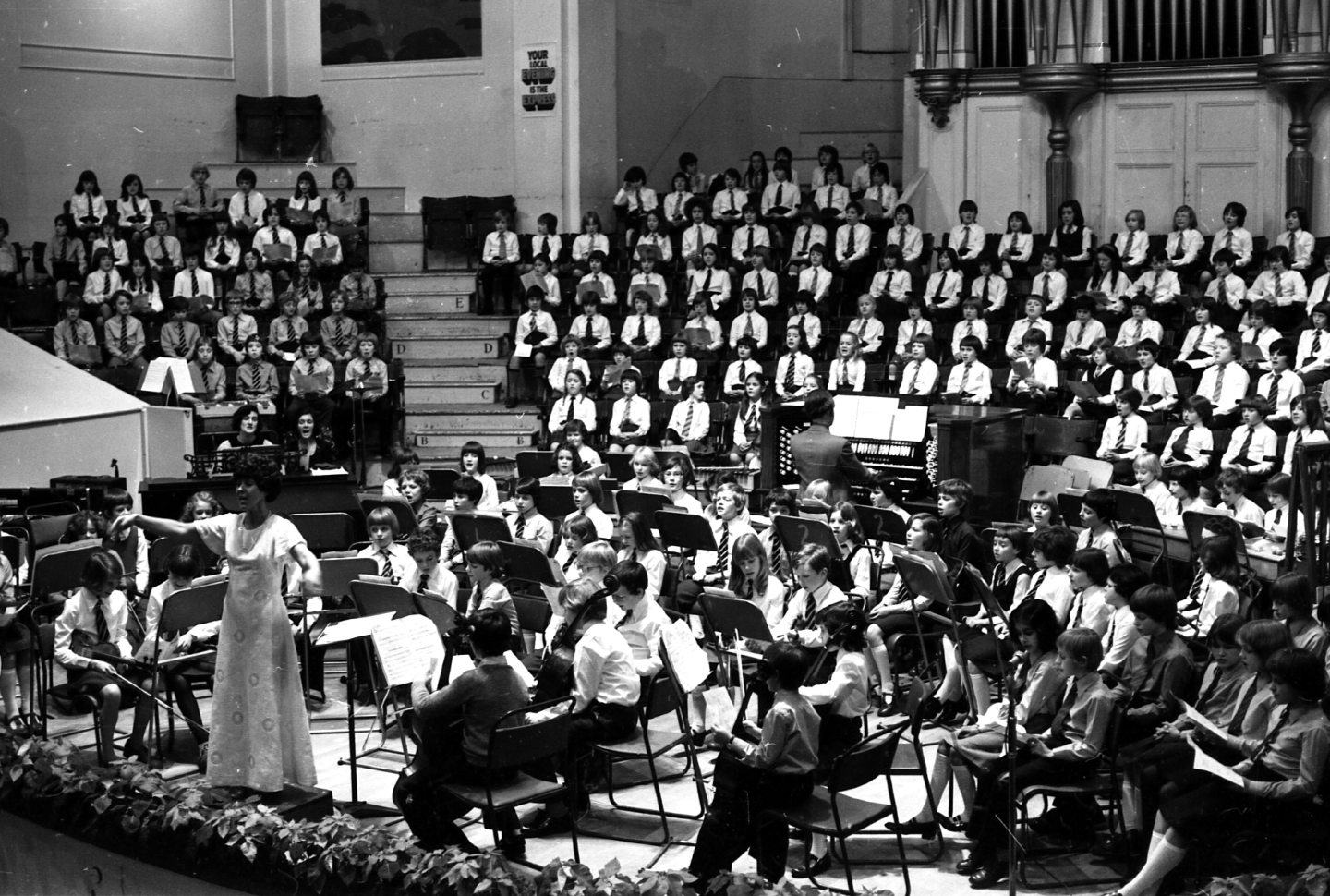 A school orchestra and choirs