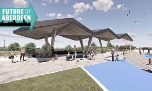 Image shows a 3D design of the canopy features, planned as part of the Aberdeen beach masterplan.