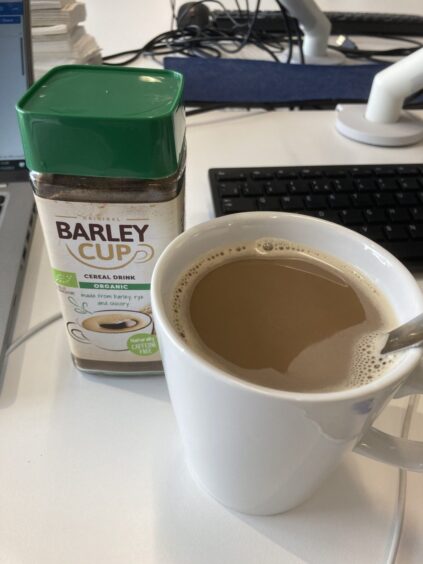 A jar and mug of Barley Cup