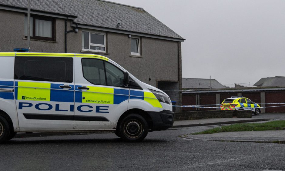Police at the scene where a man was injured in Fraserburgh.