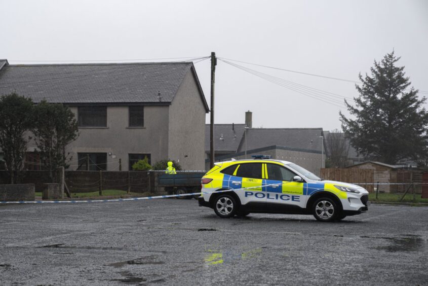 Police van and cordon on Gallowhill Road in Fraserburgh following the alleged "attempted murder" of a man.