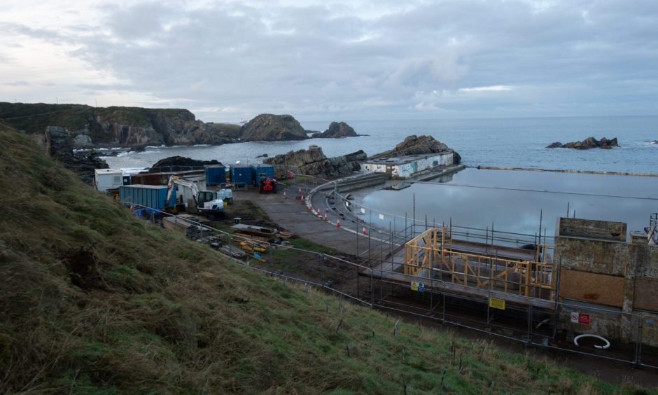 Image shows the construction site at Tarlair pool, Macduff.