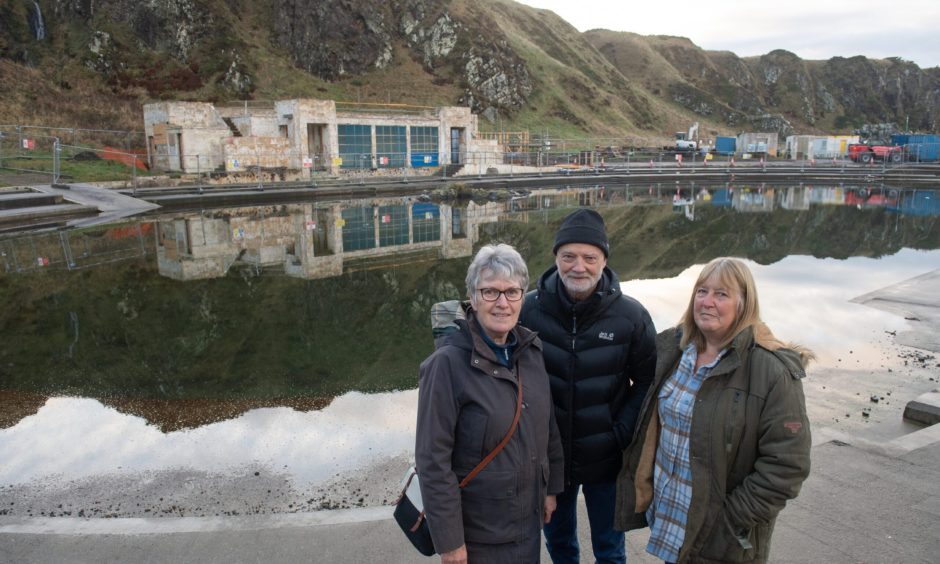 Lorraine Smith, Wicek Sosna and Pat Wain photographed in front of the Tarlair pool pavilion.