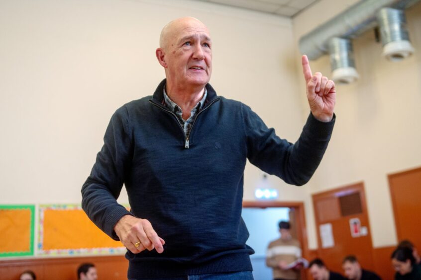 Colin Campbell rehearsing at Ferryhill parish Church for Scrooge in Aberdeen. 