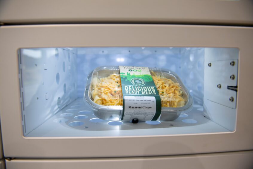 Macaroni Cheese ready meal in the shop's vending machine.