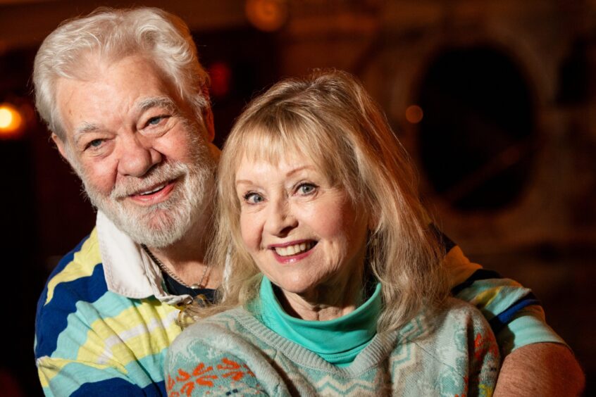 Matthew Kelly and Liza Goddard embracing one another at His Majesty's Theatre.