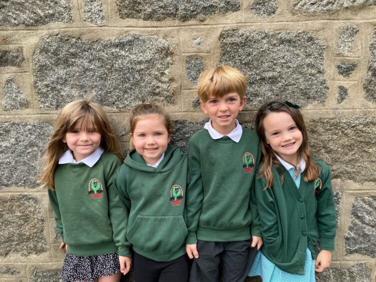 Four pupils from primary 1 at Kincardine O'Neil School