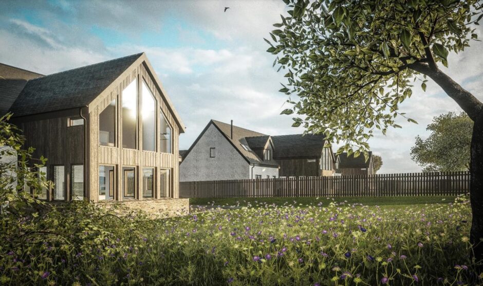 Design images of the three homes in the latest plans for the Lairhillock Inn site. Image: Ryden/Aberdeenshire Council