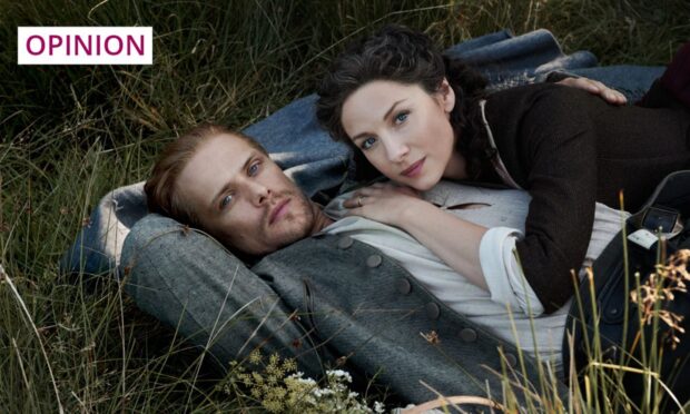 Sam Heughan (left) as Jamie Fraser and Caitriona Balfe as Claire Randall, stars of the hit TV adaptation of the Outlander books series. Image: Starz!/More4/Kobal/Shutterstock