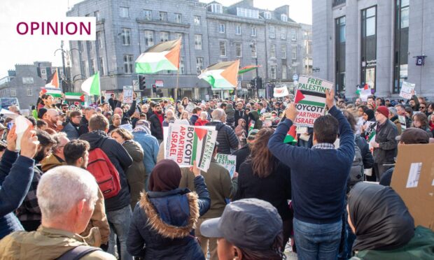 North-east residents gathered in Aberdeen city centre on October 14 to show solidarity with the Palestinian people currently under attack in Gaza. Image: Kami Thomson/DC Thomson