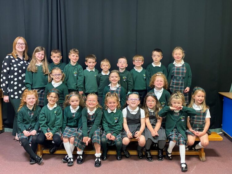 Class P1S at Mill O Forest Primary with their teacher Miss Stalker