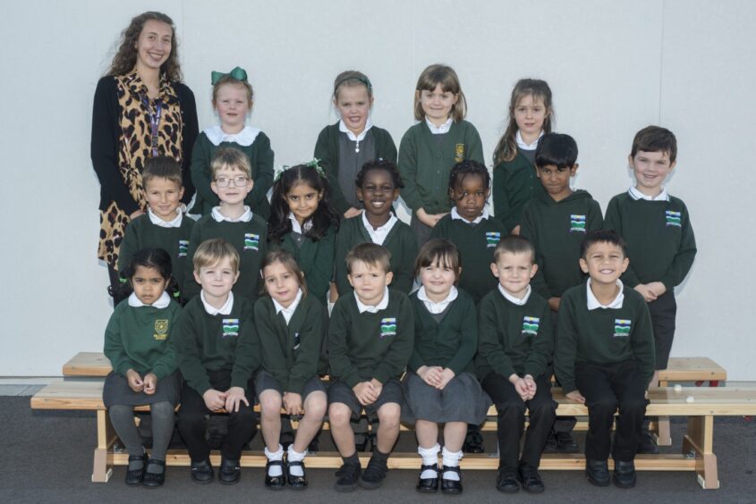 First class of 2023 at Milltimber Primary School with their teacher Miss Mutch