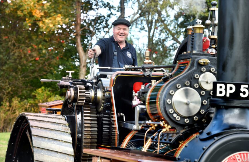 Alfie Cheyne onboard his Burrell engine at the Steam@Alford event in 2016.