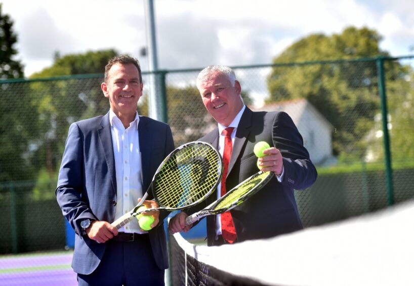 Sport Aberdeen managing director Alistair Robertson with Tennis Scotland chief executive Blane Dodds at the 2018 opening of Aberdeen Tennis Centre. Image: Scott Baxter/DC Thomson
