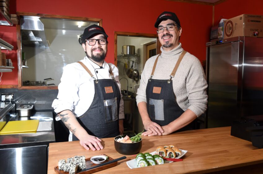 Owner Ignacio and chef Cristian Montero in the kitchen of the new Inverness sushi takeaway.