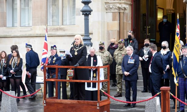 An Armistice Day service outside Inverness Town House in November 2021