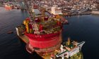 Shell's giant Penguins FPSO on the water in Haugesund, Norway.