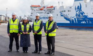 l-r Port of Aberdeen (PoA) chairman Roy Buchan, Transport Minister Fiona Hyslop, PoA chief executive Bob Sanguinetti and PoA chief commercial officer Roddy James. Image: Port of Aberdeen