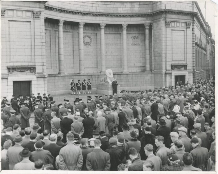 Picture shows; People gather at Aberdeen City war memorial. Aberdeen. Supplied by DCT Archives.