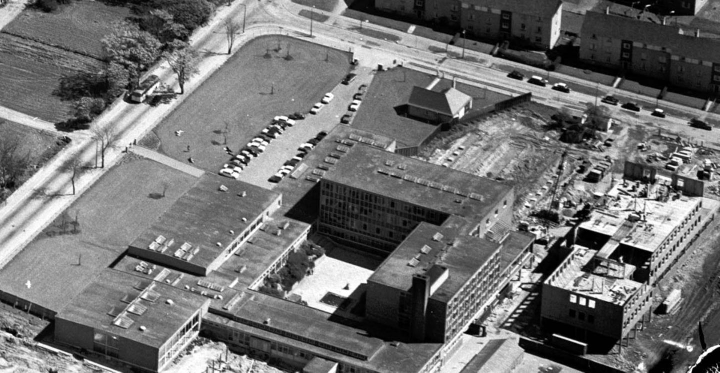 An aerial view of the then-leafy Lang Stracht with Summerhill Academy in the foreground in 1969.