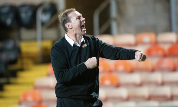 Duncan Ferguson shows his delight after Nathan Shaw put Caley Thistle 1-0 ahead at Dundee United. Images: Euan Cherry/SNS Group