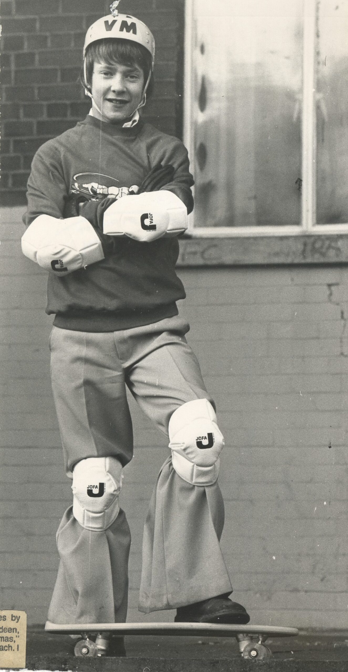 Pupil Roy Lyon with his skateboard in 1977.