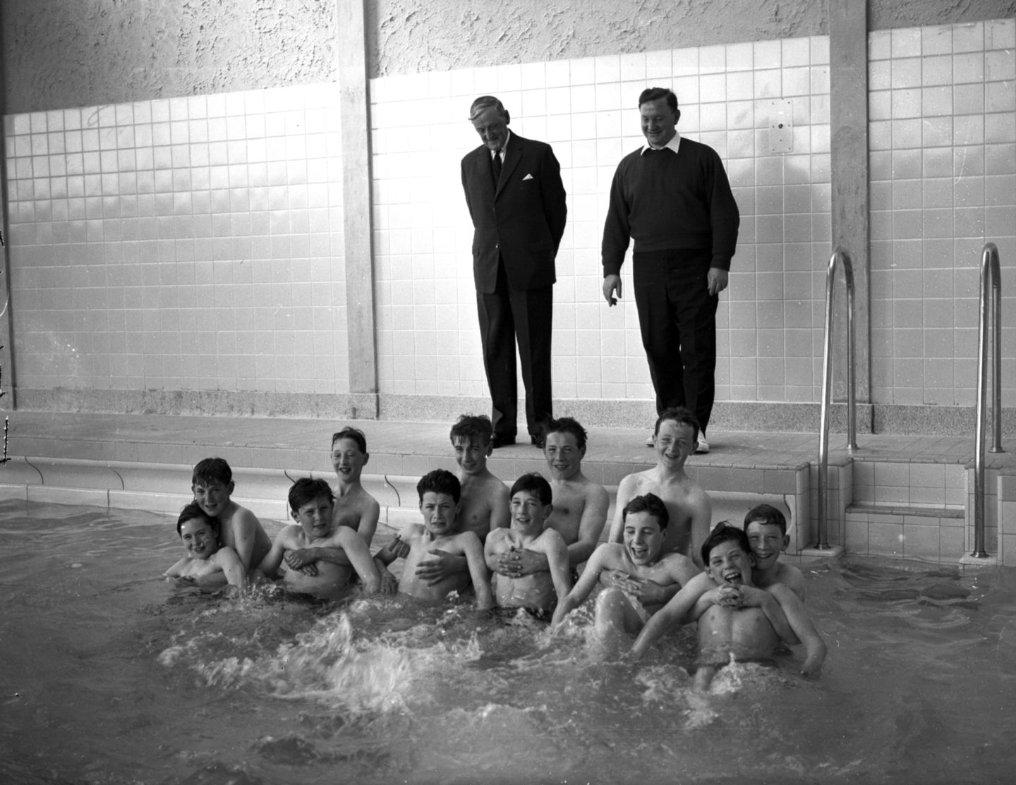 Pupils taking part in a swimming display at the opening of Summerhill School in April 1962.